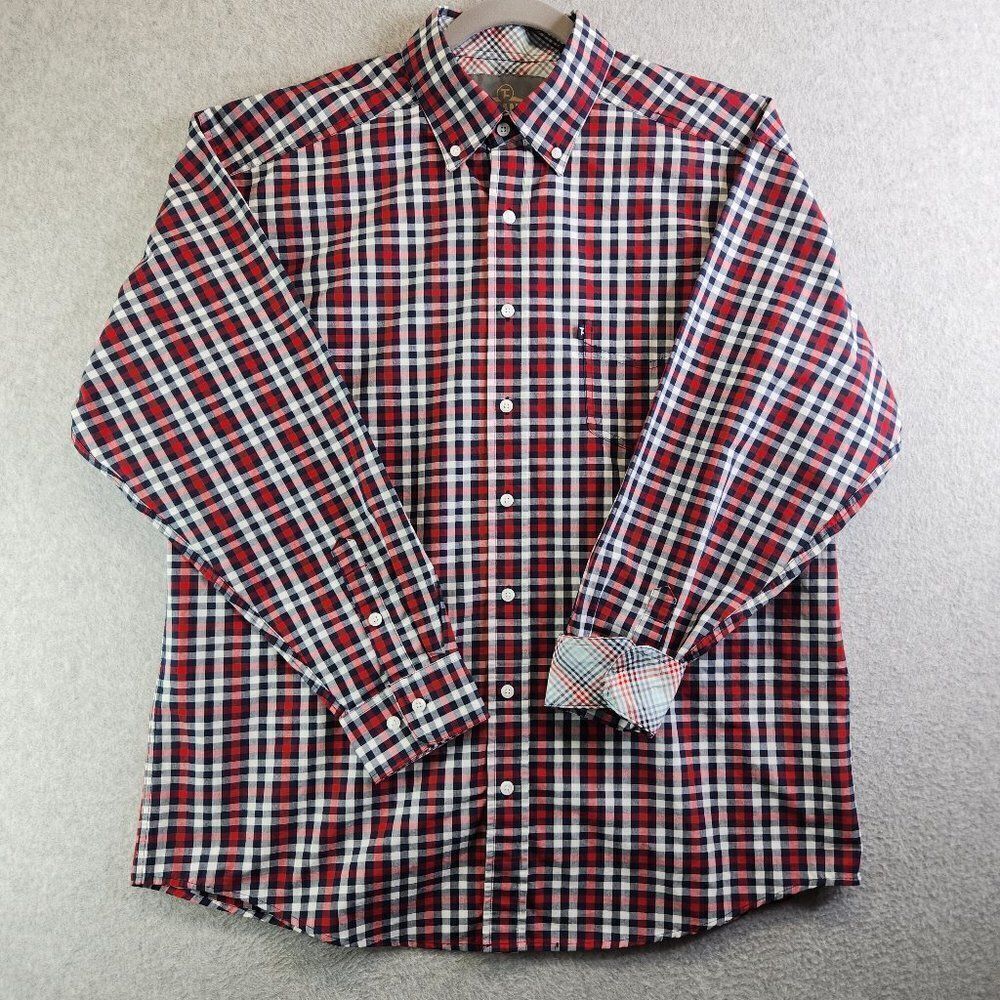 Panhandle Slim Shirt Mens L Red Plaid Tuf Cooper Competition Contrast Cuff